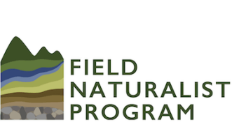 Field Naturalist logo - stylized landscape of mountains, stream, bedrock