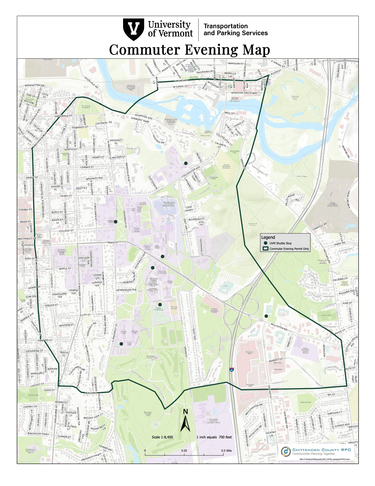 A map showing an area called the proximate zone, where any student living within the boundaries will not be able to purchase a parking permit