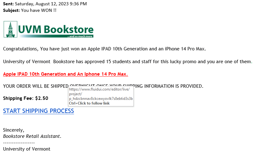 "You have WON!" phishing scam