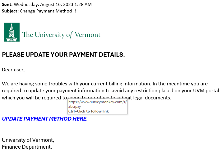 "Change Payment Method" phishing scam