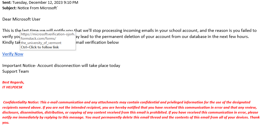 fake Notice from Microsoft email.
