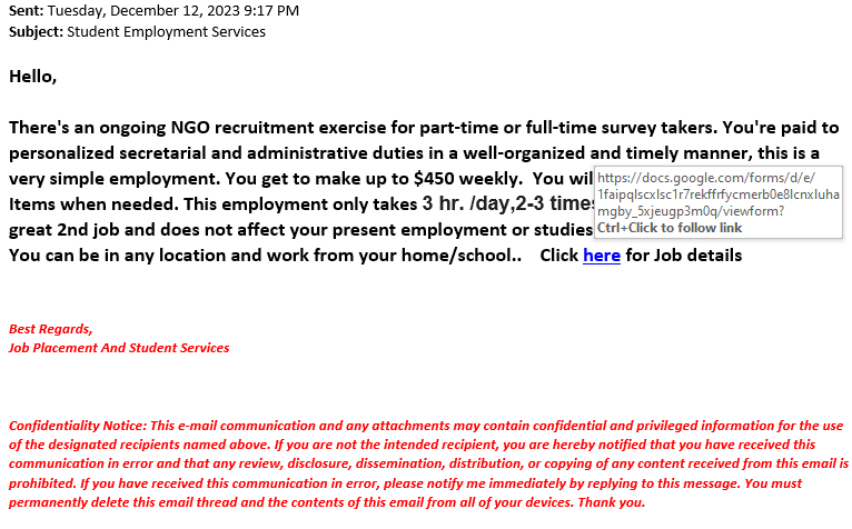 fake employment email