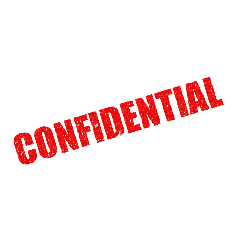 Ink stamp of the word confidential. 
