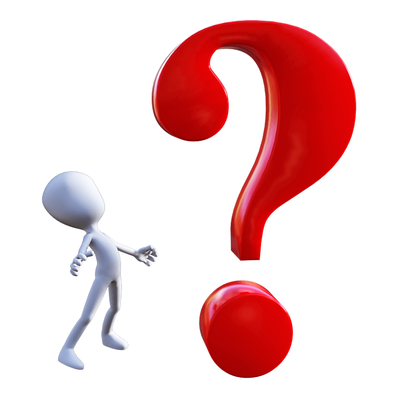 A cartoon figure standing next to a very large question mark.