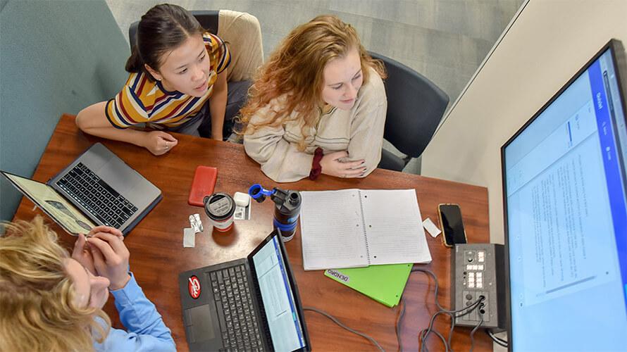 Bird-eye view of a group of students studying