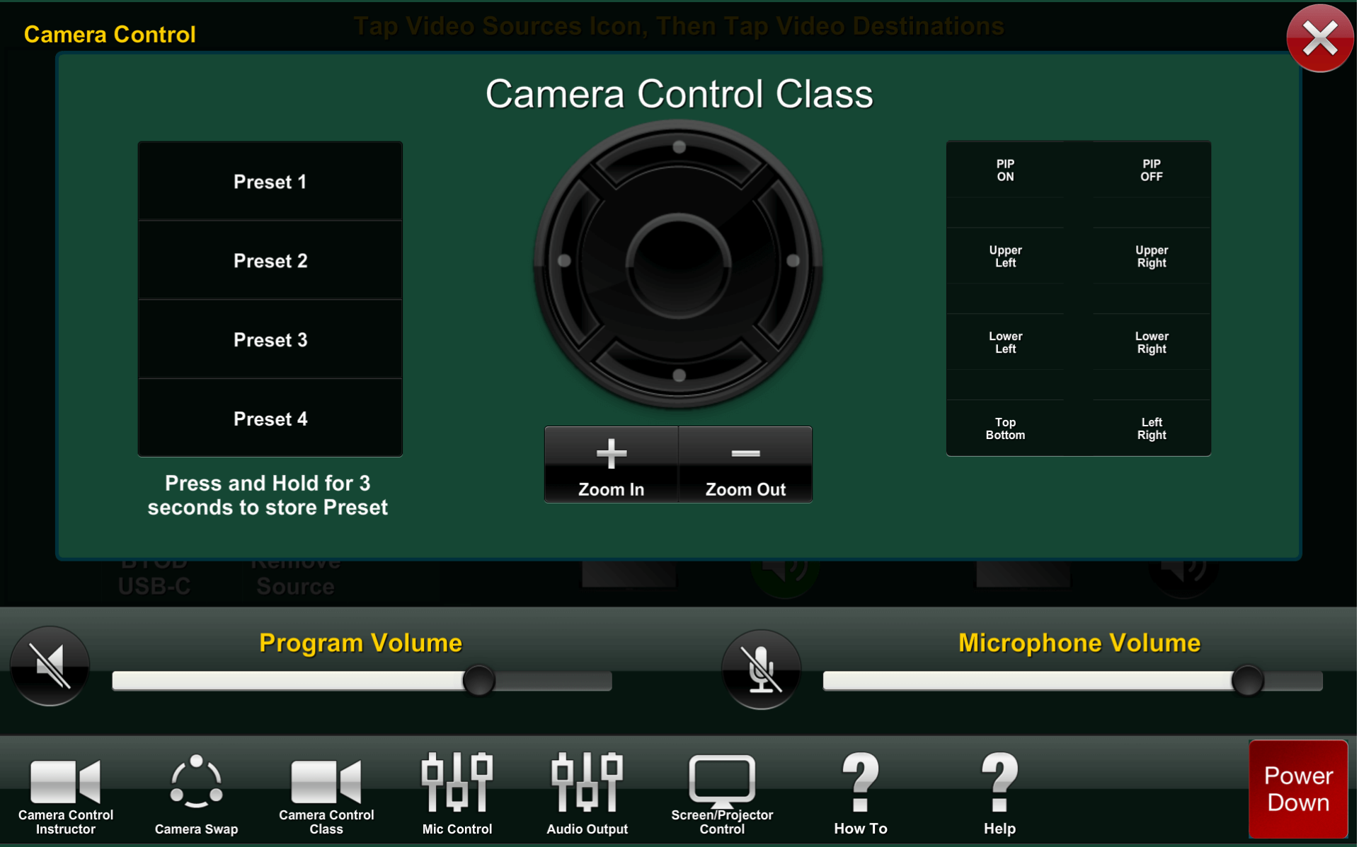 Crestron Camera Control Panel
