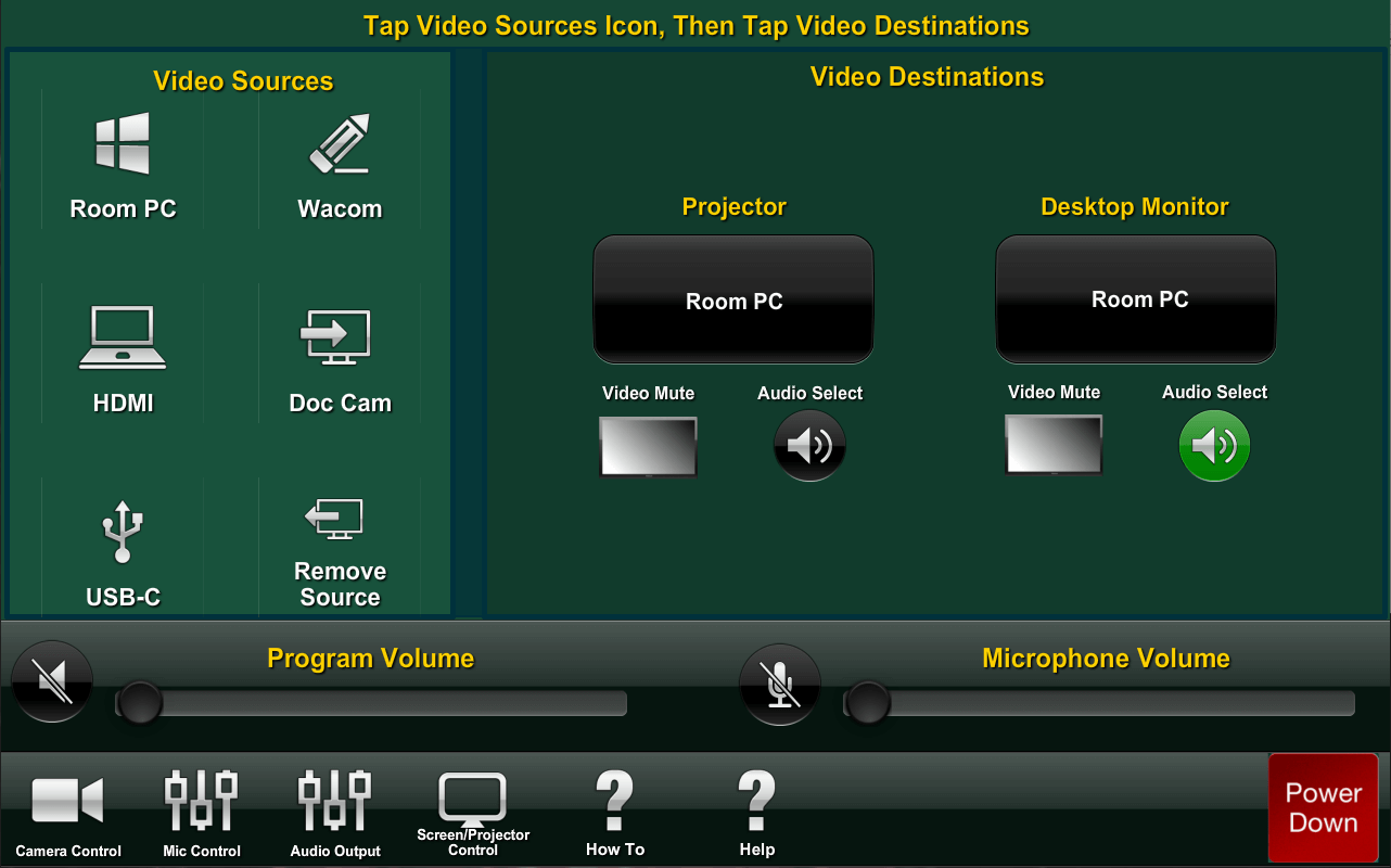 Crestron Sources and Destinations single screen example