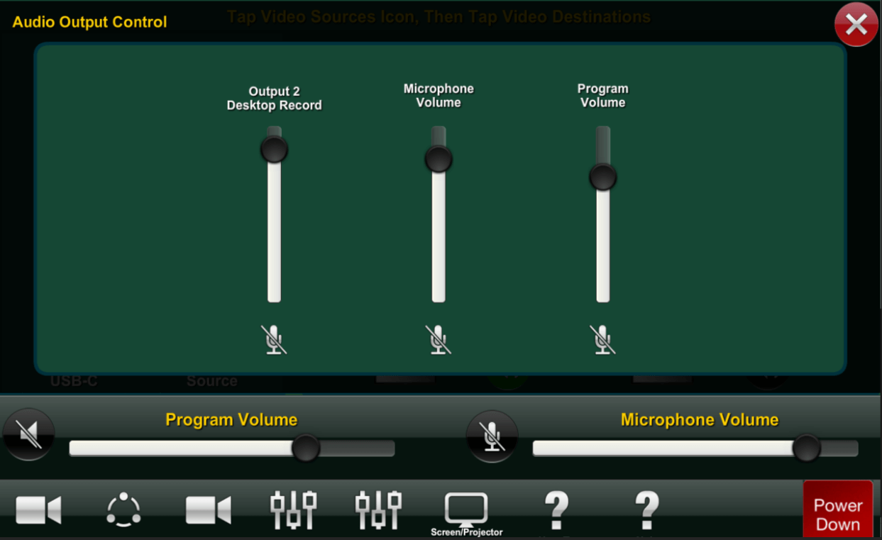 Crestron audio output controls