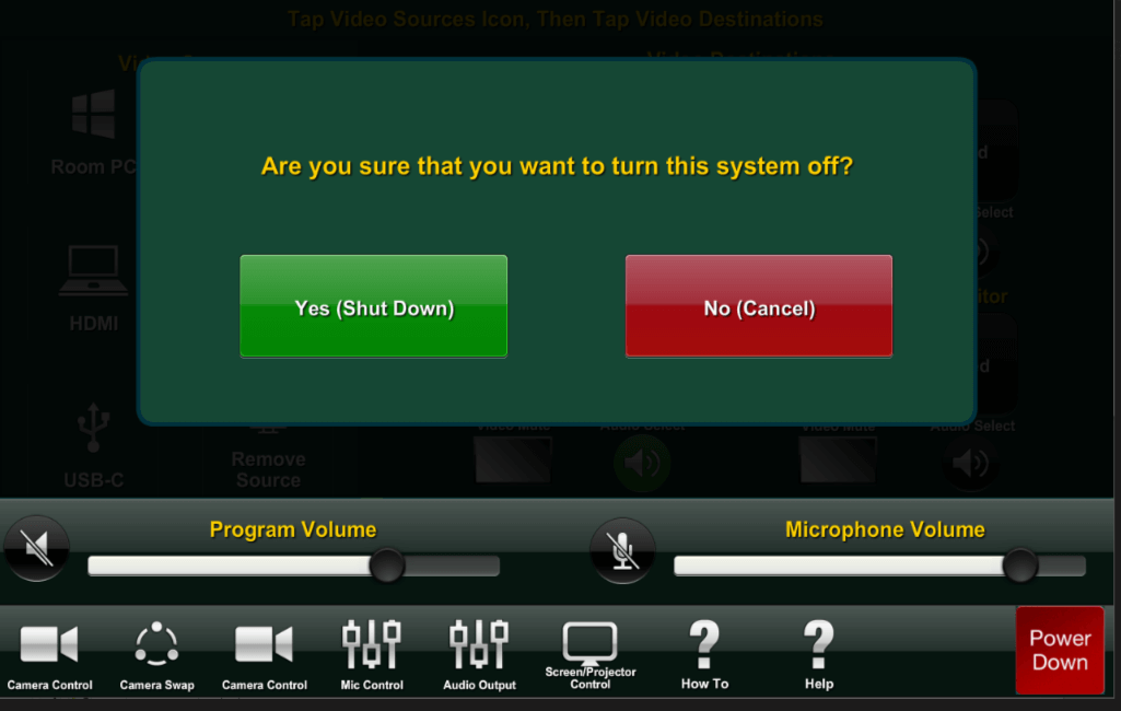 Crestron power down screen