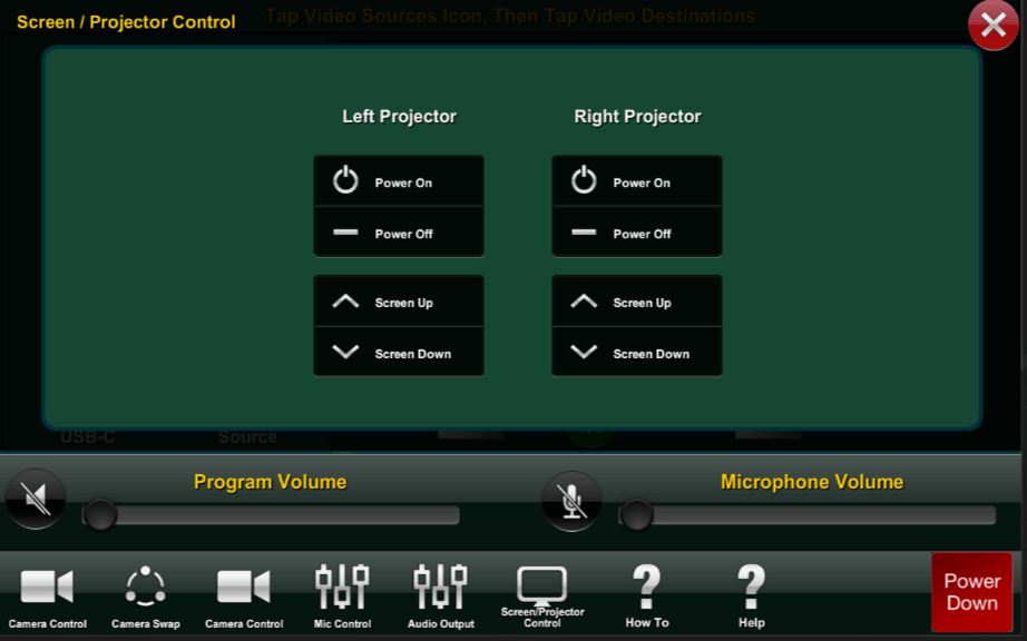 Crestron projector controls screen