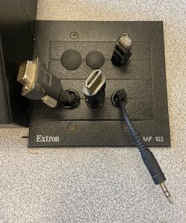 Extron connection module on a desk