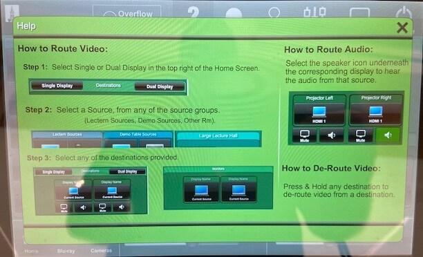 Screenshot of General Explanation screen: How to Route Video, How to Route Audio, How to De-Route Video