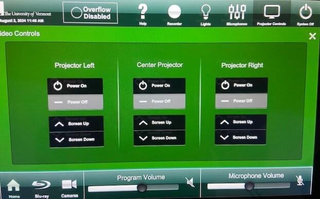 Screenshot of Projector and Screen Controls screen