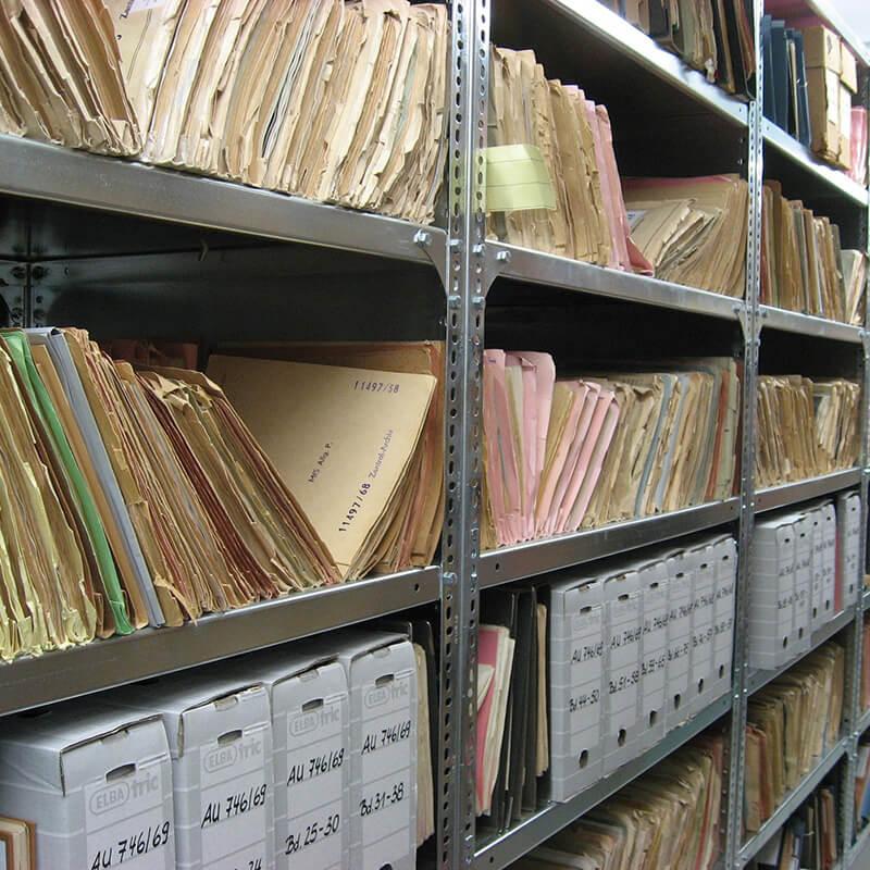 Shelves full of files.
