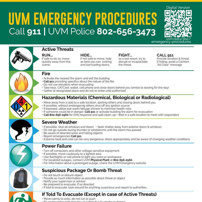 UVM Emergency Procedures Poster