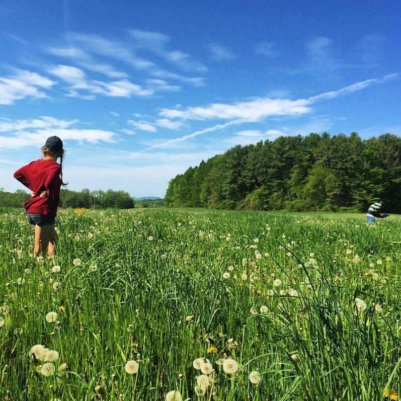 A student standing in a grassy field