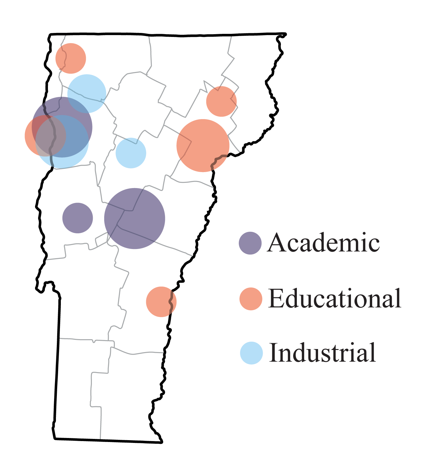 a map showing where all VT Space Grant affiliates are located throughout Vermont