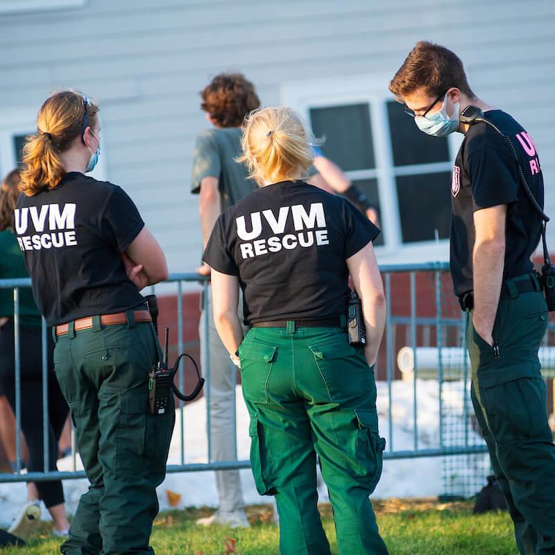 The UVM Rescue squad meeting outside.