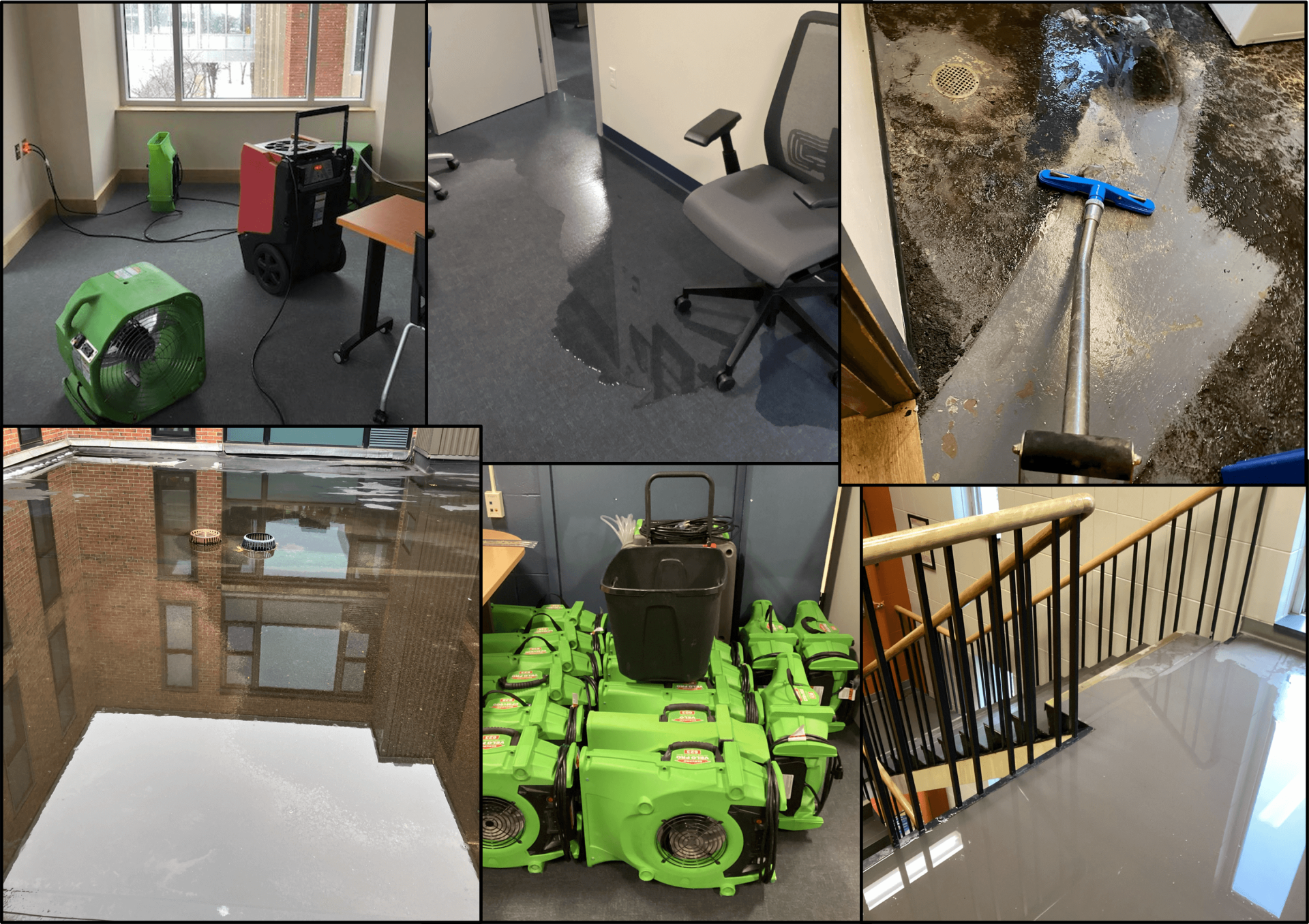 Collage of different locations with water intrusion