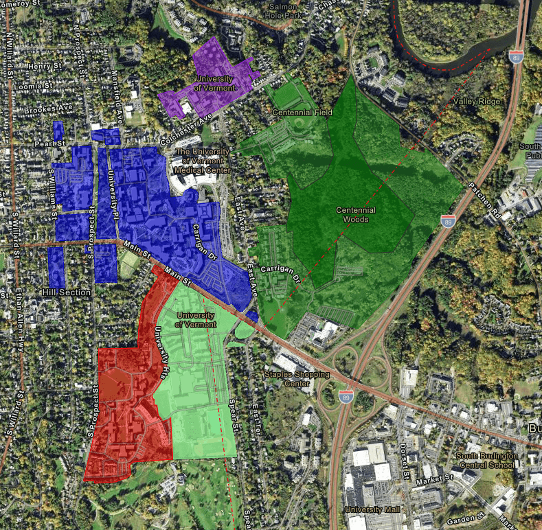 Existing conditions map of UVM campus