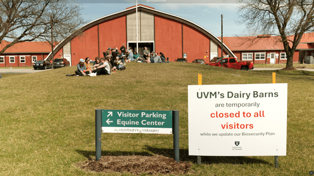 Farm with a sign saying close for Biosecurity plan update