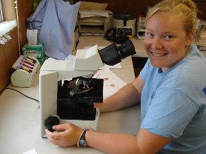 Student at a microscope