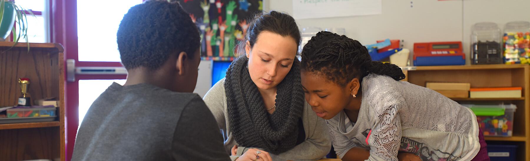 Student teaching intern working with students in a local elementary school.