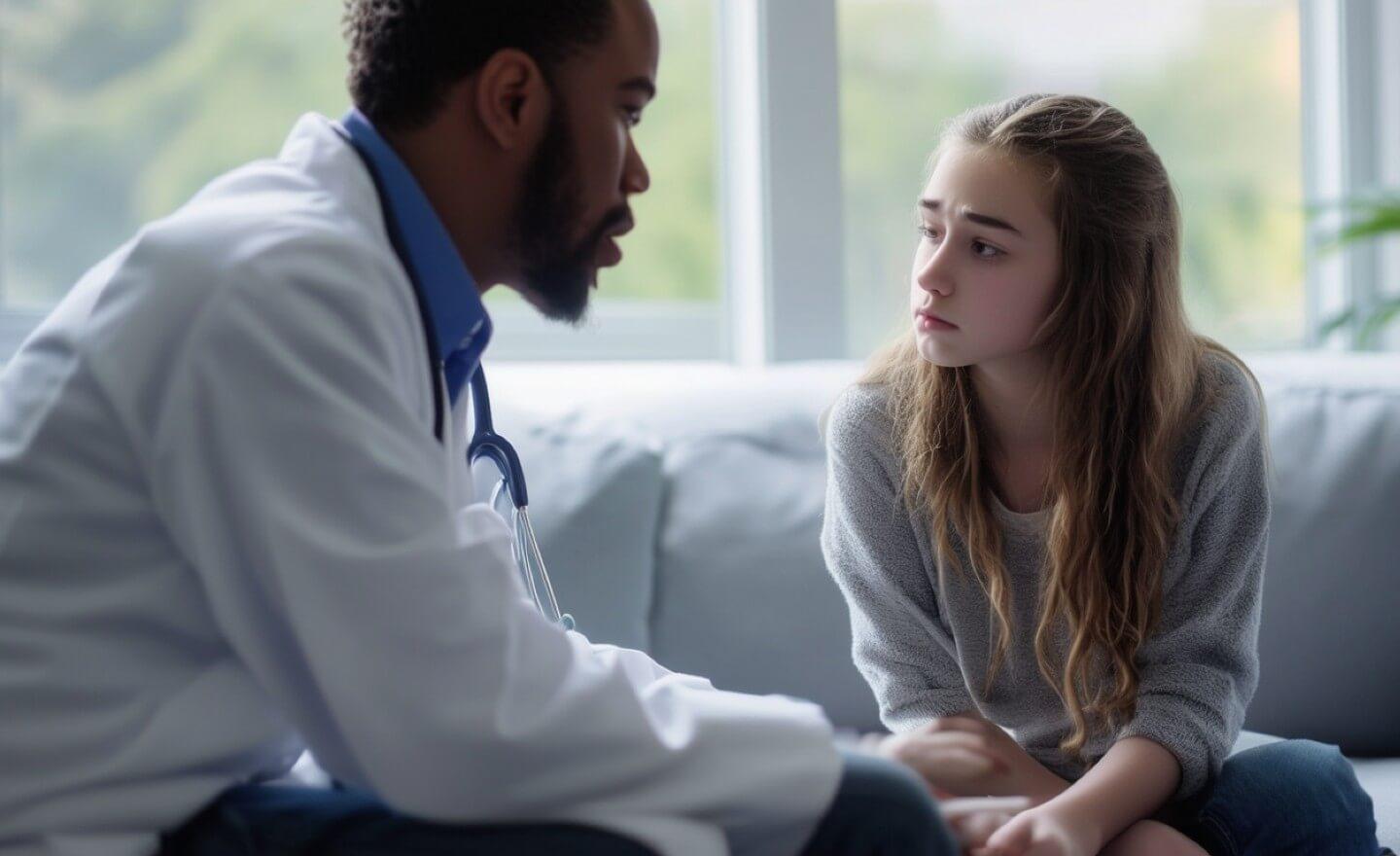 Teen patient talking with primary care provider