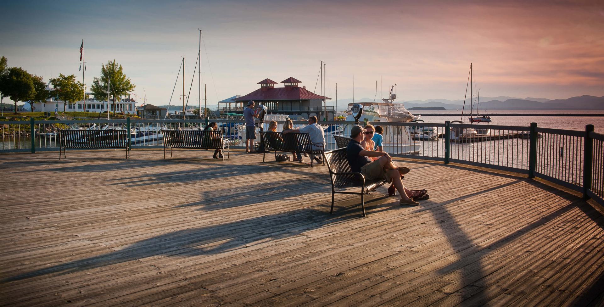 sunset on the Champlain pier 