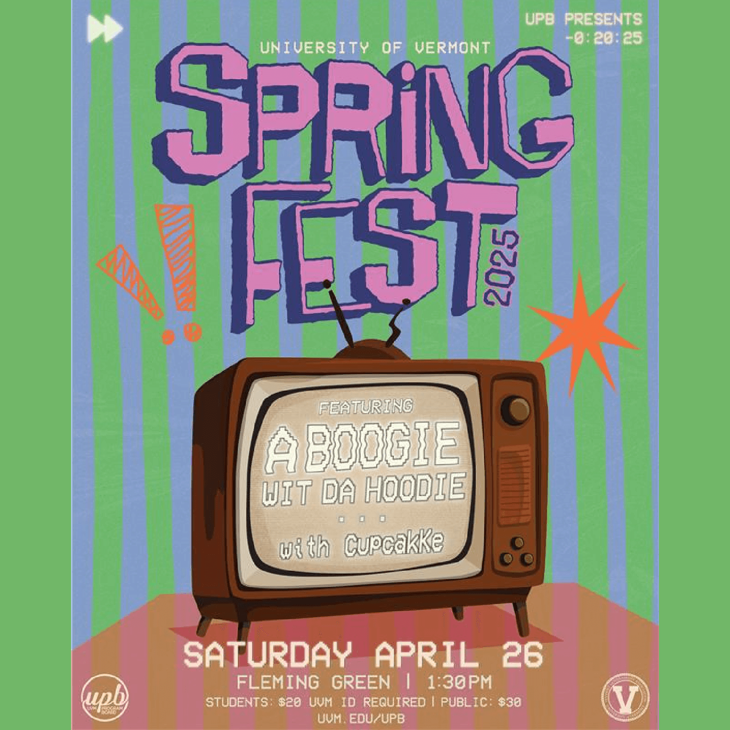 SpringFest Web Poster, featuring bright colors and a cartoon TV 
