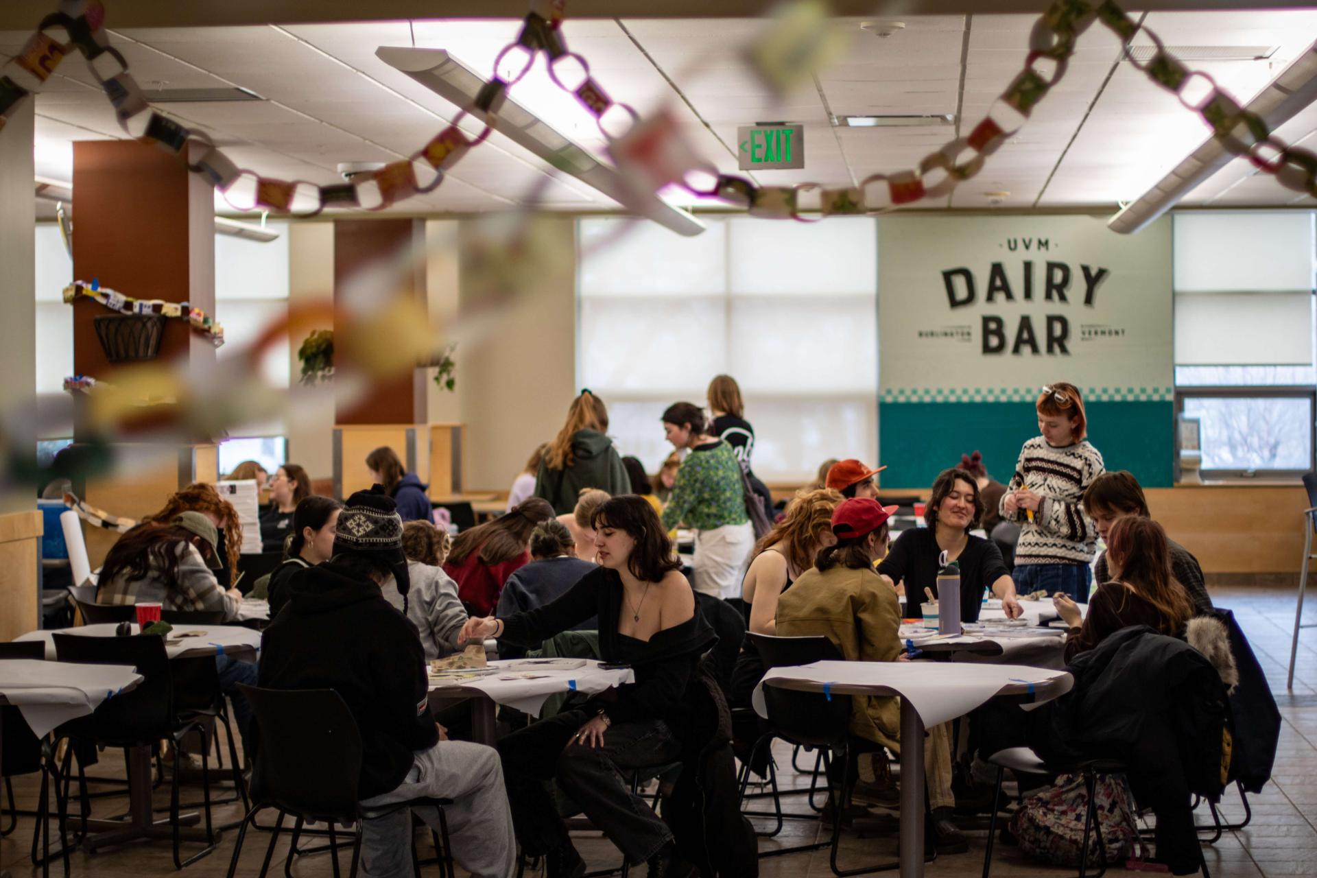 Students engage in a guided painting session as part of the Davis Center Art Crawl.