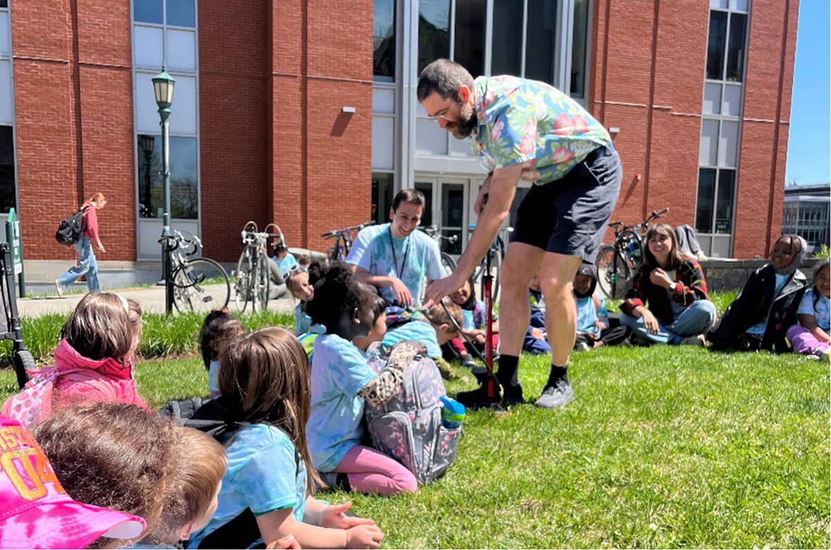 Dr. Luke Donforth shares a demo with local kindergarten students