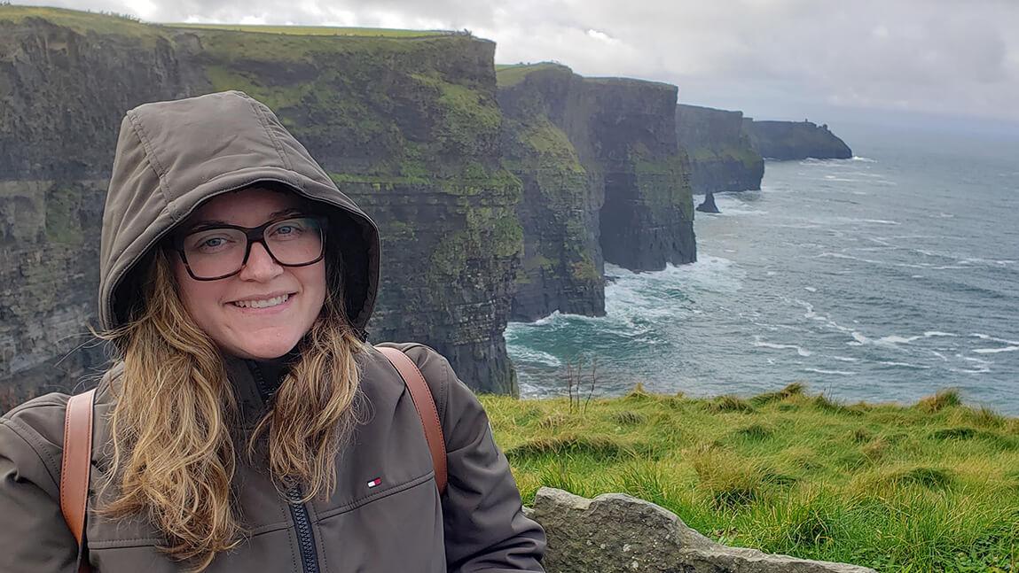 Casey Cullen-Woods stands near Irish coast