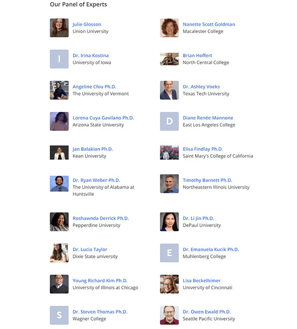 thumbnail images of the participating experts