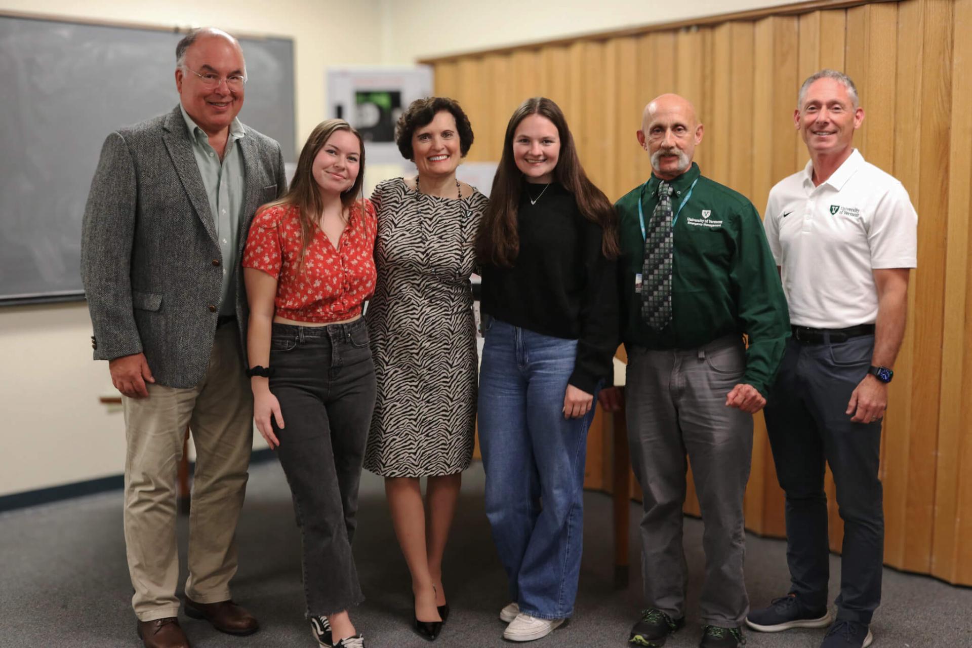 President Prelock poses with Public Health Sciences Interns, Emergency Manager, Chief Safety and Compliance Officer, and a faculty member.